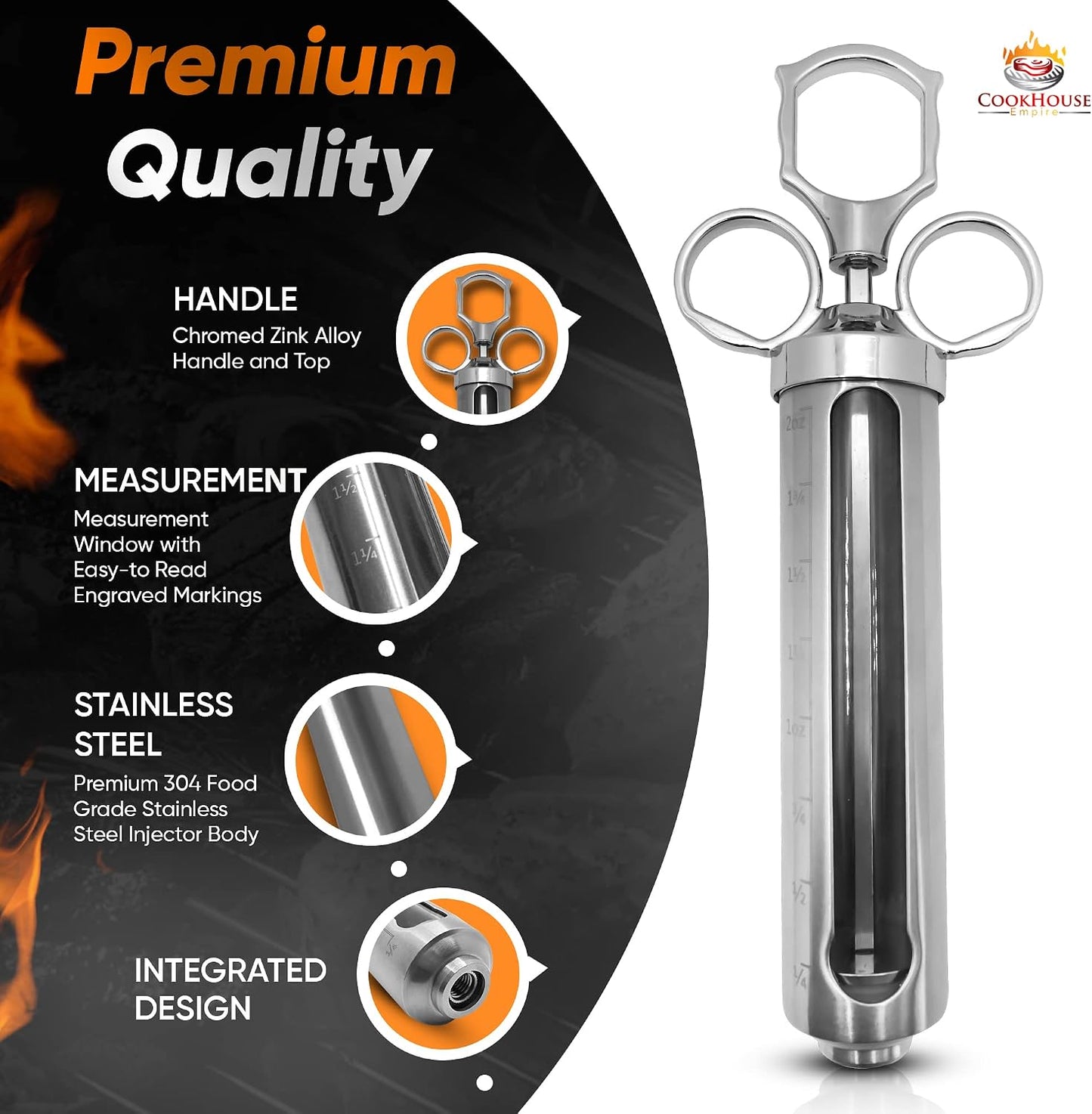 Inyector carne acero inox con estuche para barbacoa