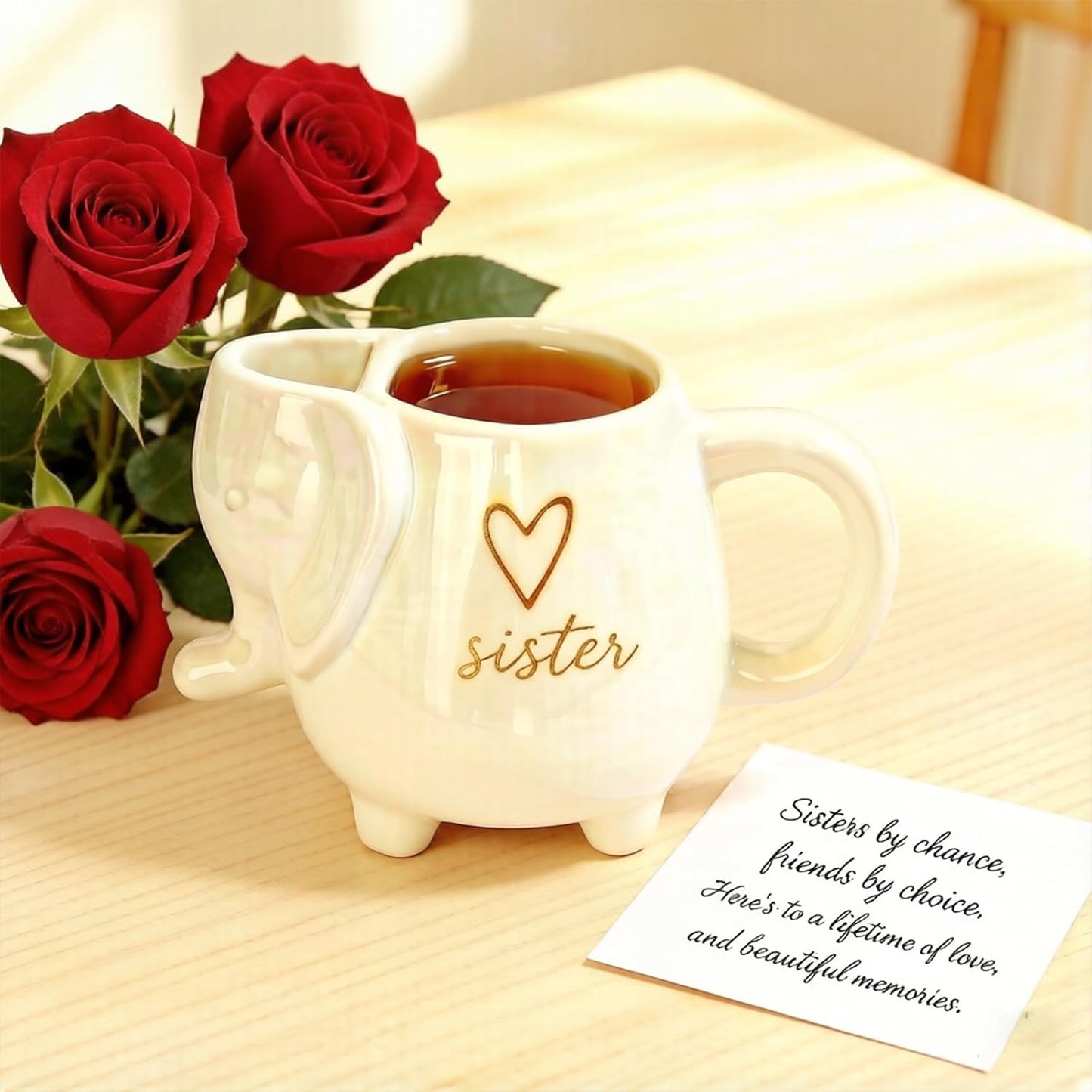 Taza elefante corazón mamá cerámica blanca 15oz con soporte