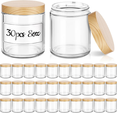 30 Tarros Vidrio 8oz Tapas Madera Herméticos Viaje