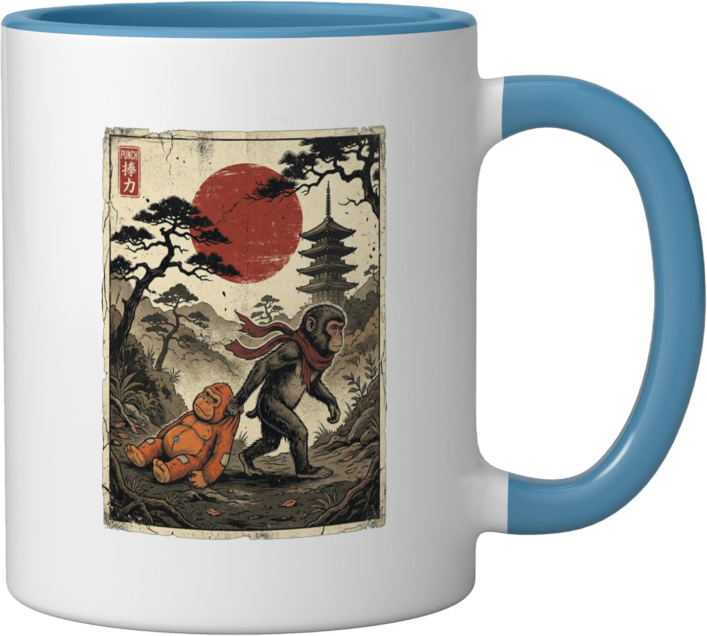 Taza Cerámica Japonesa Ukiyo-e Sol Rojo Azul Blanco