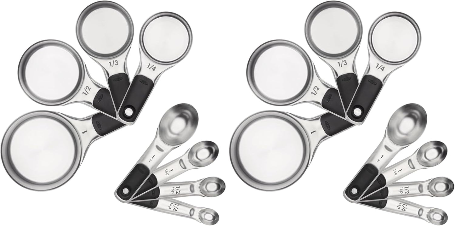 Set 8 Tazas y Cucharas Medidoras Acero Inox