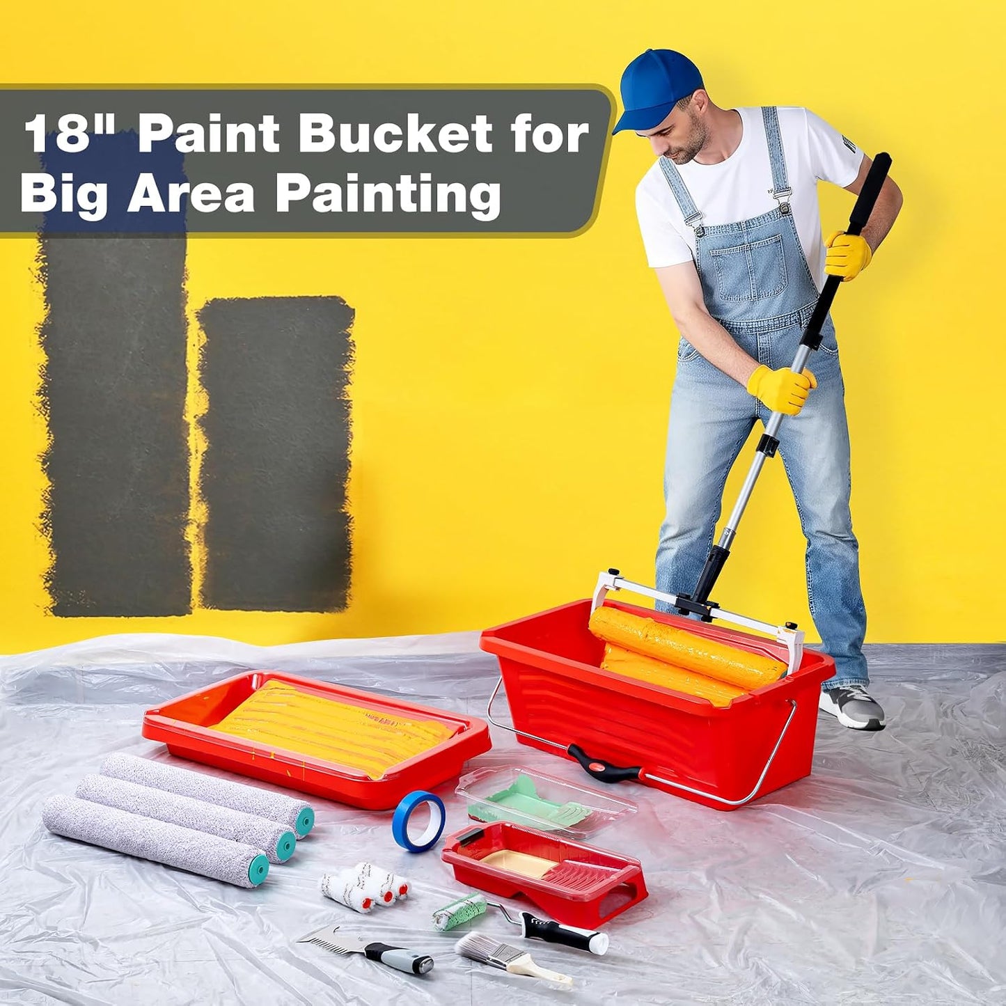 Kit 23 Pzas Rodillos Microfibra 4x18pulg Poste 4ft Cubo Pintura