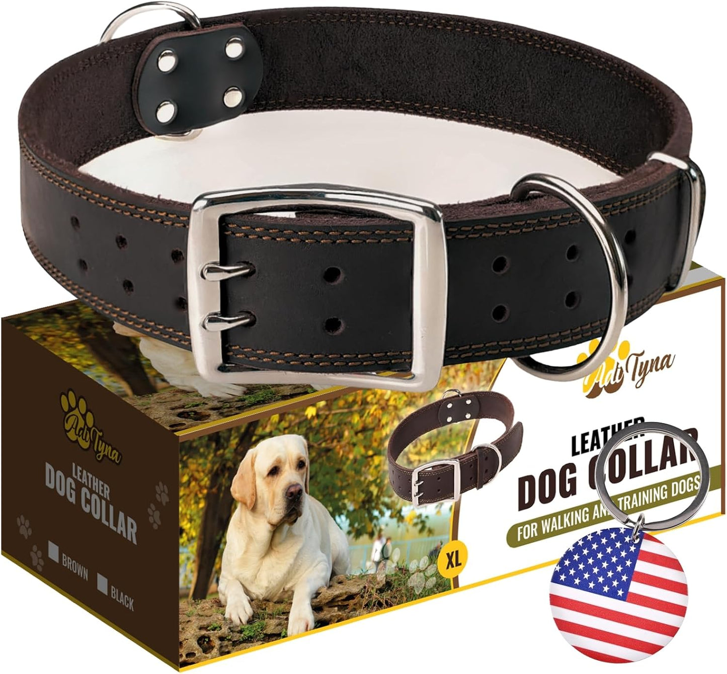Collar perro XXL cuero negro ajuste 30-36pulg