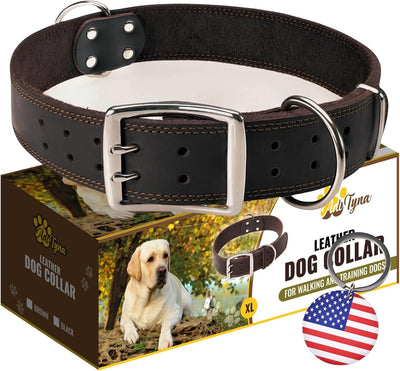Collar perro XXL cuero negro ajuste 30-36pulg