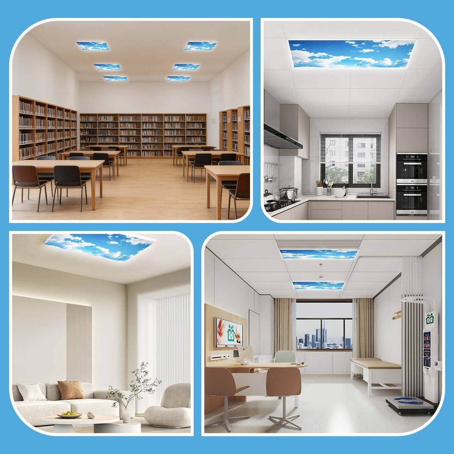 Cubiertas luz fluorescente cielo azul nubes blancas 2x4pies