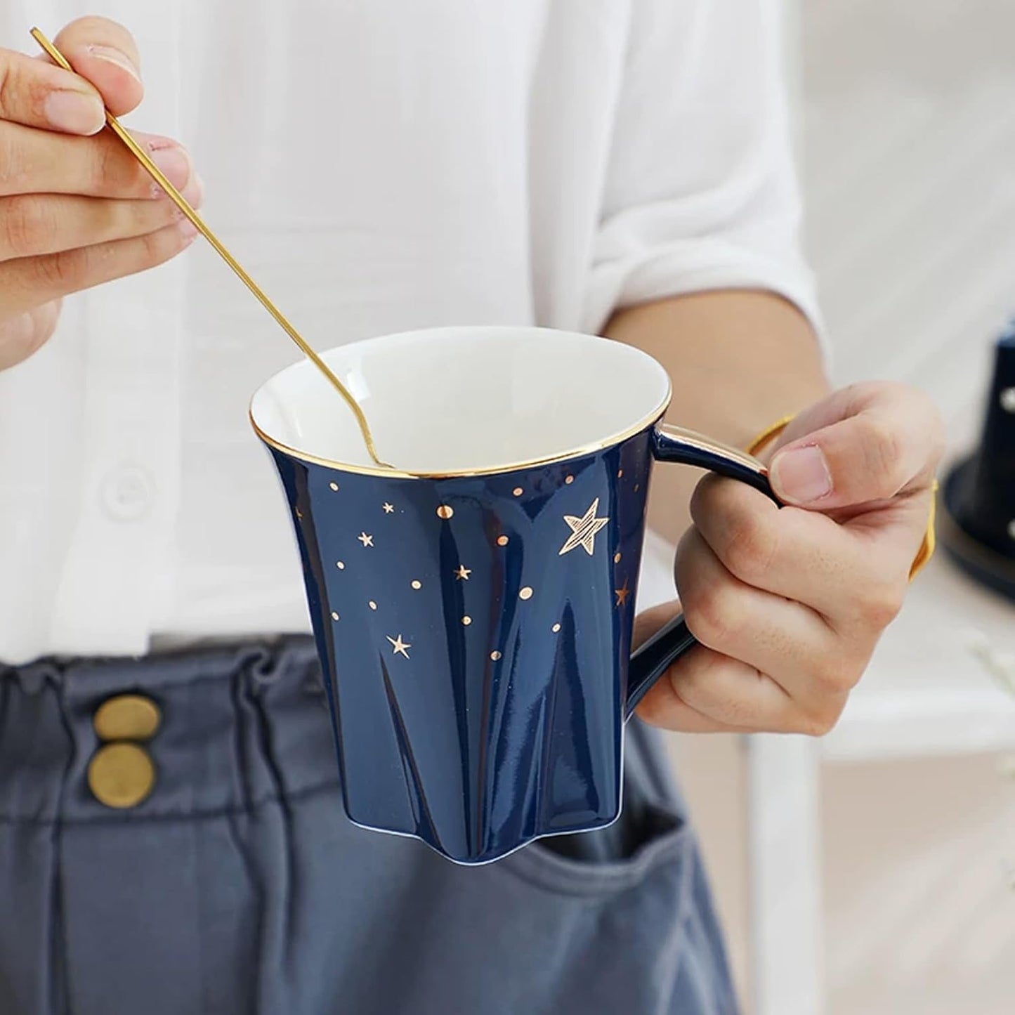 Juego té cerámica tetera y tazas 6oz azul