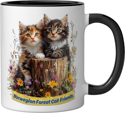 Taza cerámica para gatos estilo floral negro y blanco