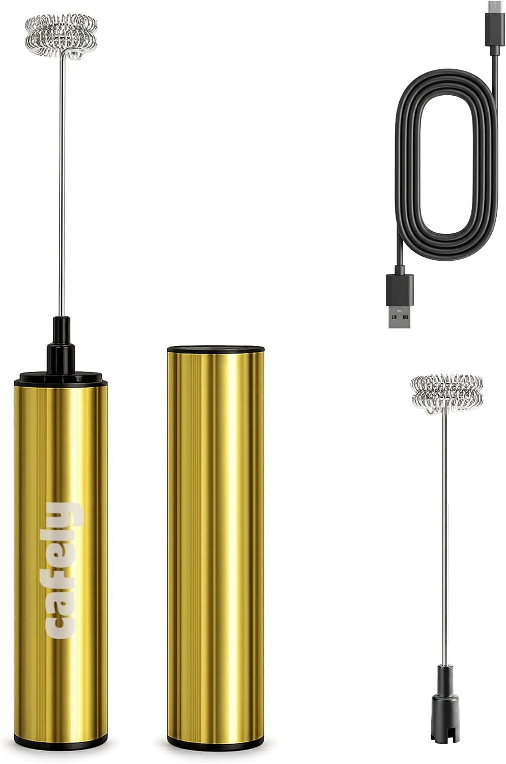 Espumador leche dorado USB acero inox doble