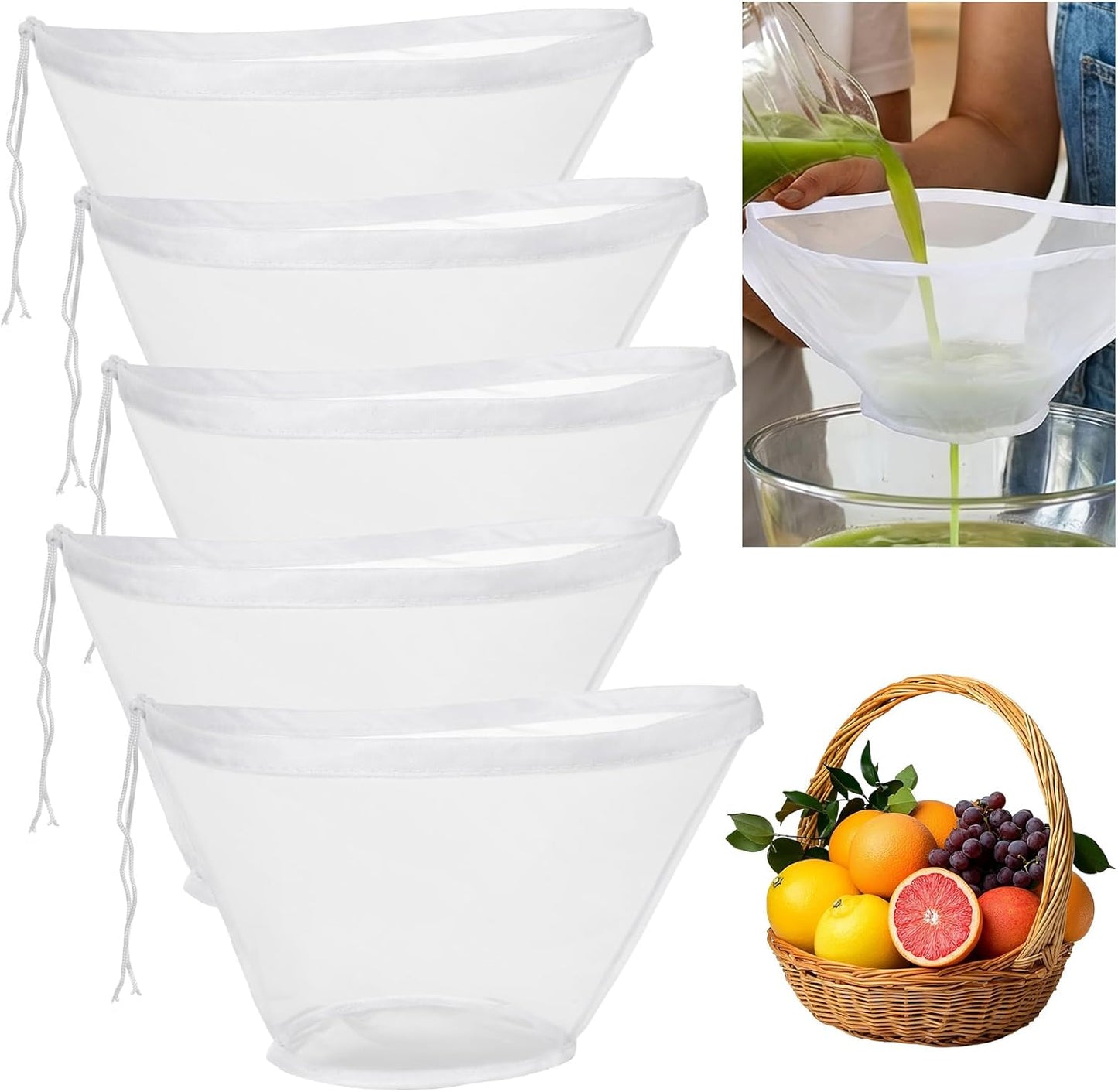 5 bolsas tela colar queso reutilizables blancas 15.7x