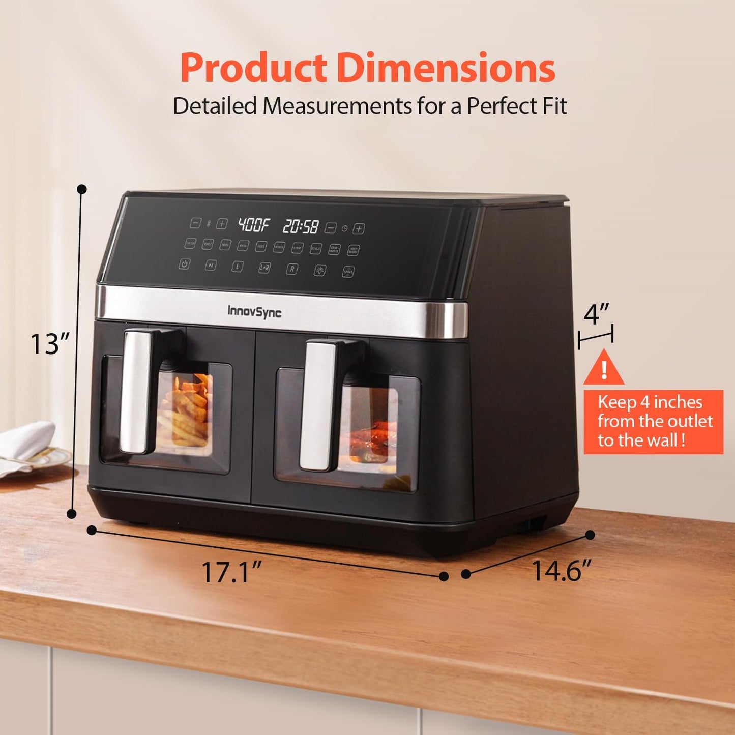 Freidora Aire Doble 12qt 10en1 Panel Táctil