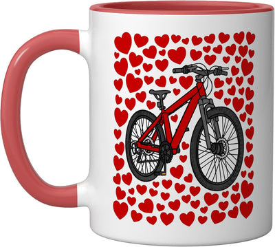 Taza cerámica para bicicleta con corazones ciclista para San Valentín aniversario rojo/blanco