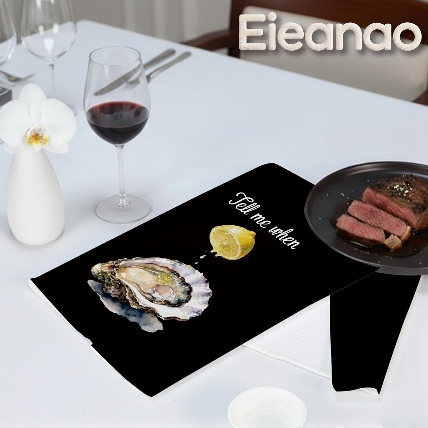 Toalla de mano de cocina divertida con ostras y limón, regalo mariscos decoración náutica