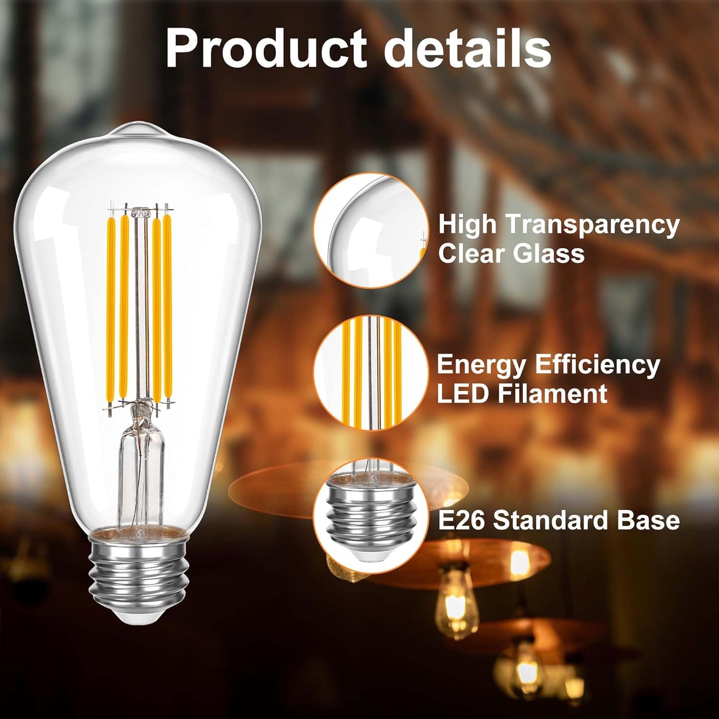 Bombilla LED Edison ST58 filamento vintage 6W 750lm E26