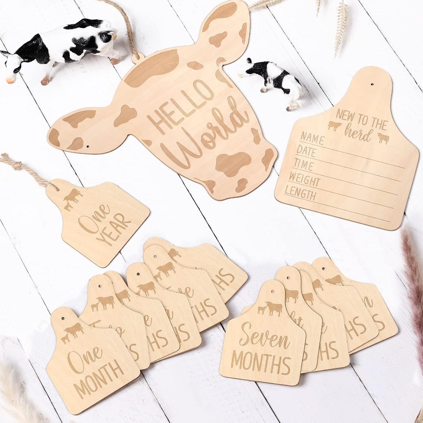 Tarjetas hitos vaca madera bebé regalo neutro
