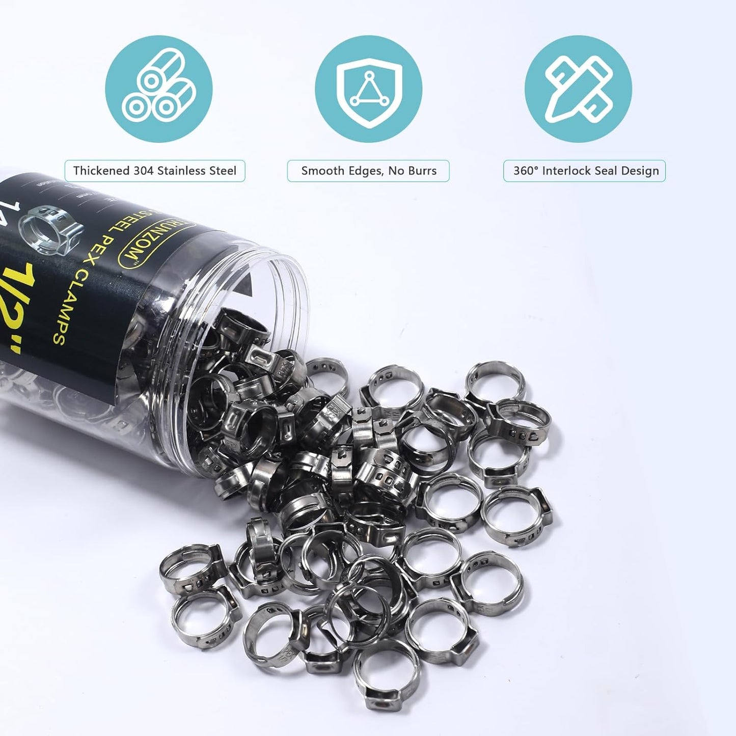Anillos crimpado PEX 1/2pulg set 140 acero inox 304