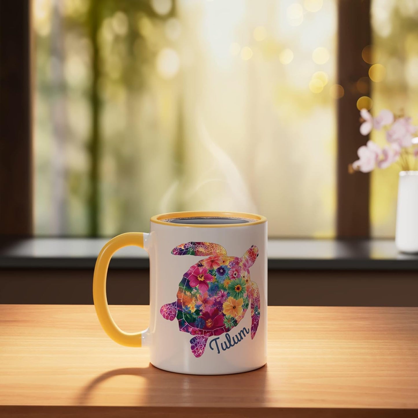 Taza Cerámica Tulum México Amarillo Blanco