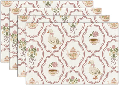 Set 4 Manteles Florales 12x18pulg Decoración Mesa Primavera