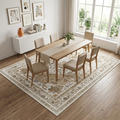Alfombra lavable antideslizante vintage beige 5x7ft