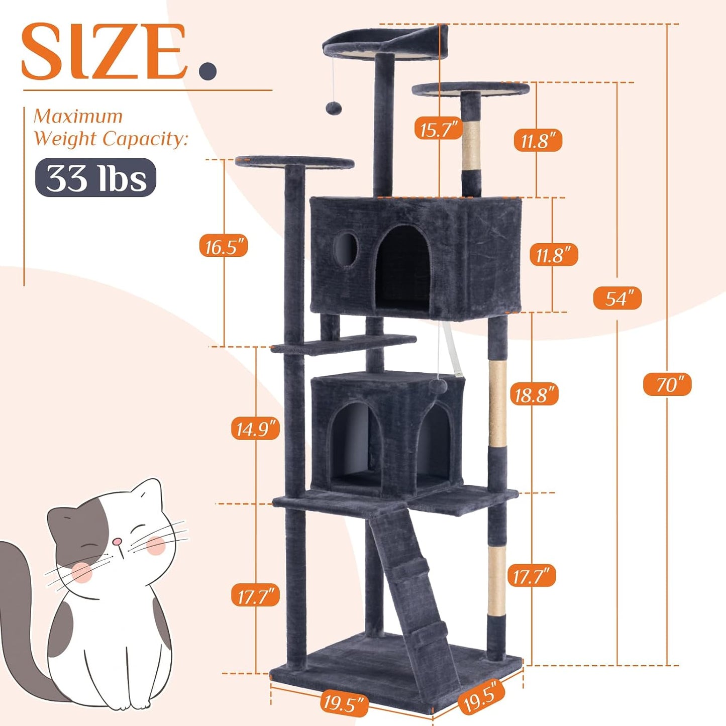 Torre árbol gato 70pulg rascador gris