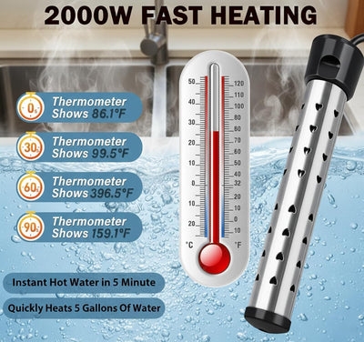 Calentador agua inmersión 2000W termómetro LCD acero inox
