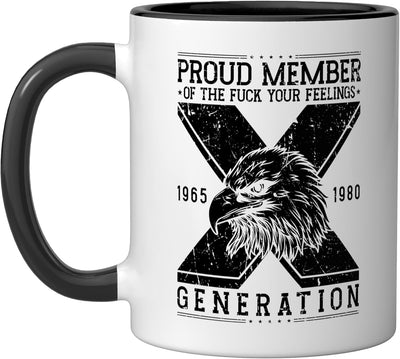 Taza cerámica Gen X con diseño negro y blanco