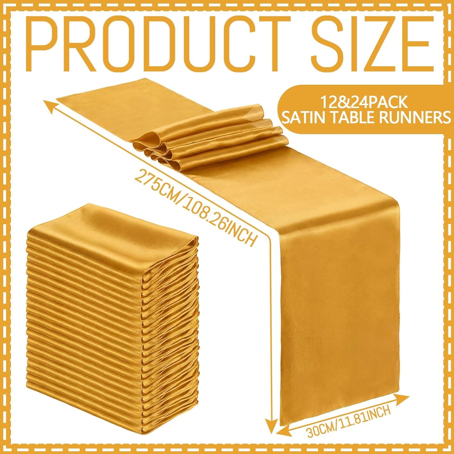 Mantel de satén dorado 12 x 108 pulgadas para banquetes y fiestas