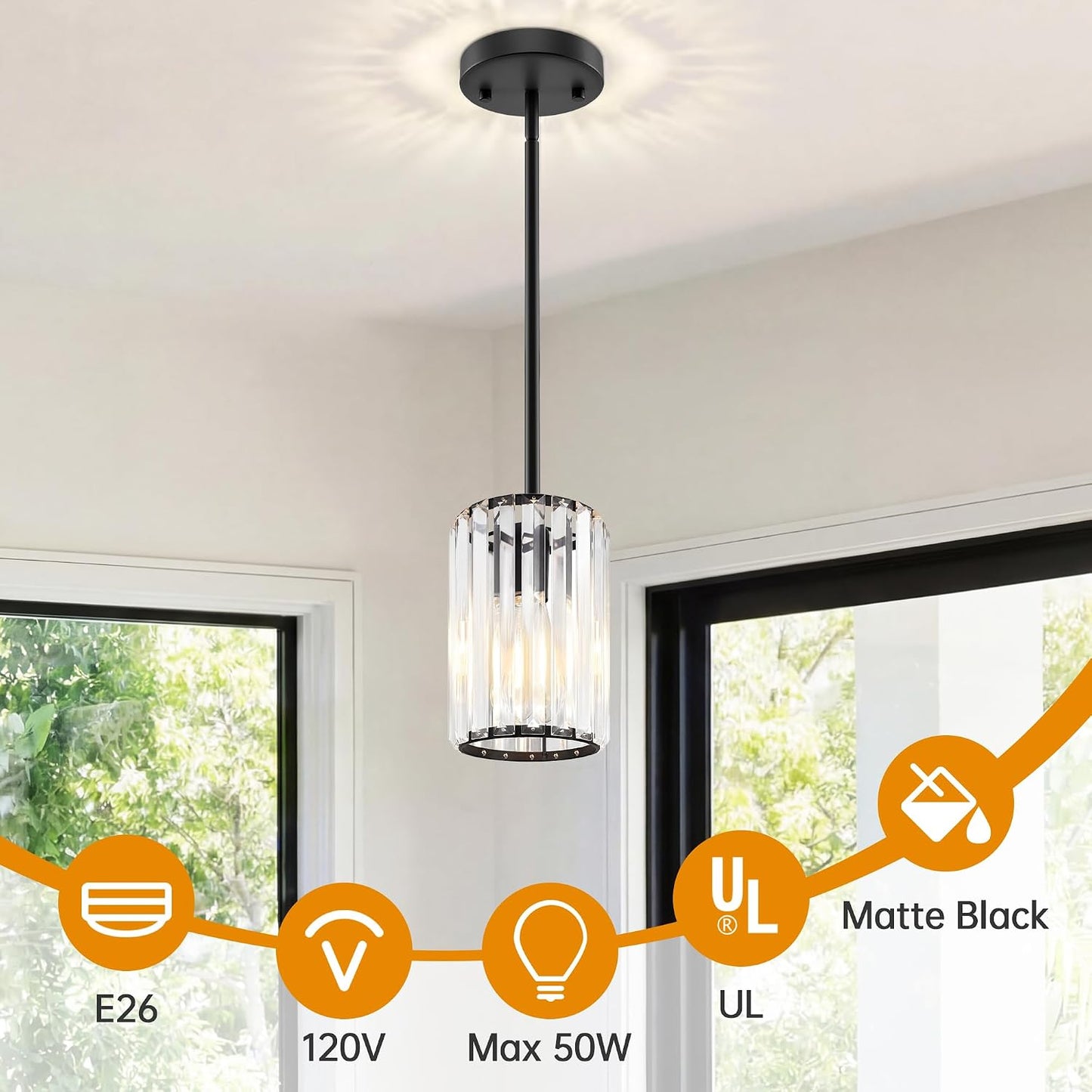 Lámpara colgante isla cocina cristal altura ajustable UL