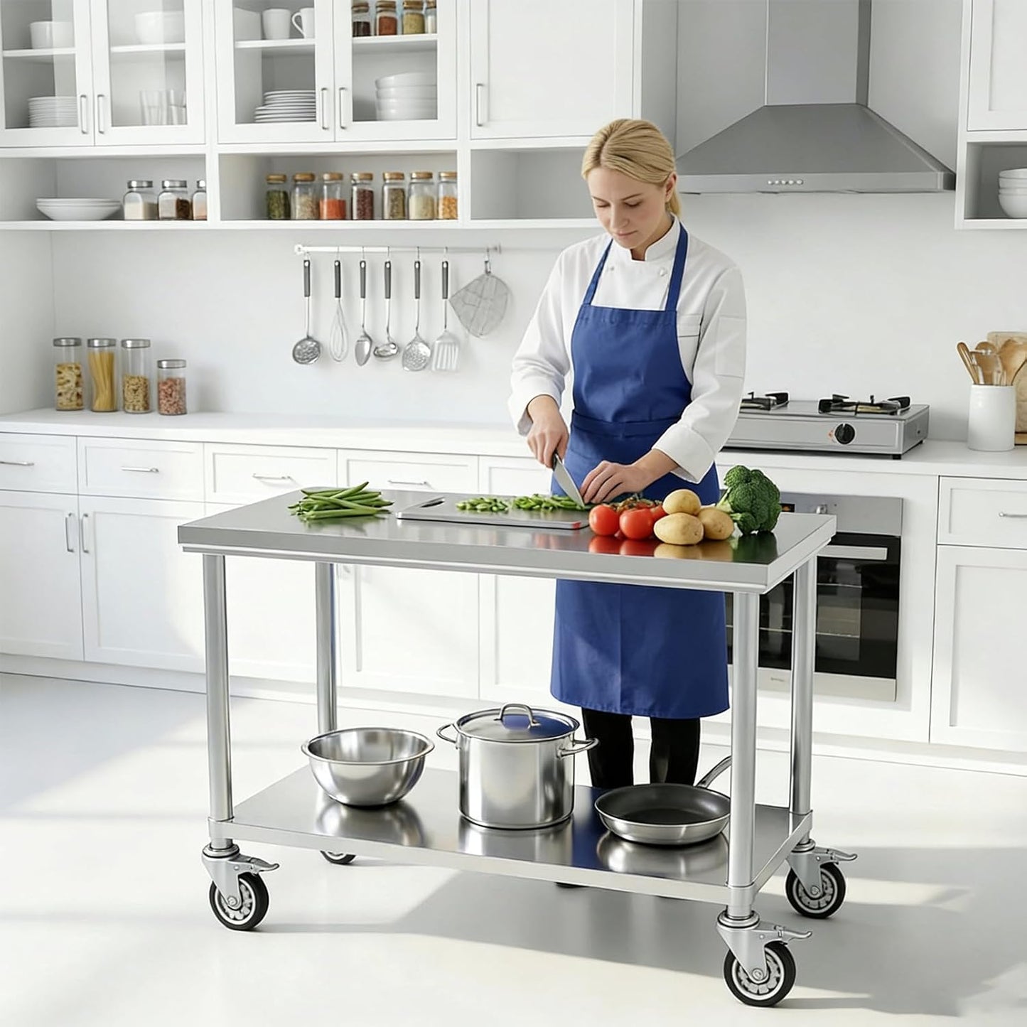 Mesa de acero inoxidable con ruedas 24x48 pulgadas resistente
