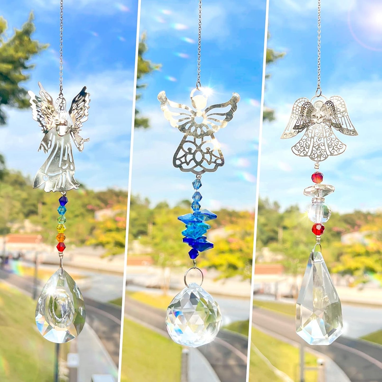Atrapasoles cristal 3 pzas corazón prisma cadena decoración