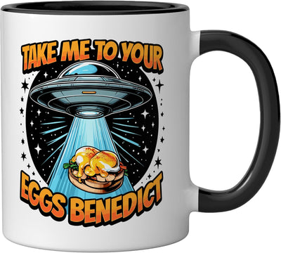 Taza cerámica Take Me to Your Eggs Benedict con diseño de secuestro alienígena negro/blanco