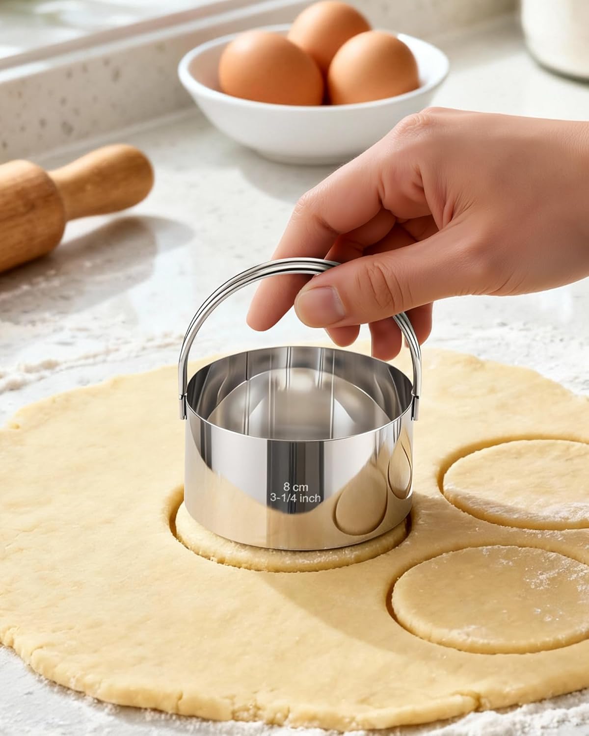 Juego de cortadores de galletas con asa de acero inoxidable redondo