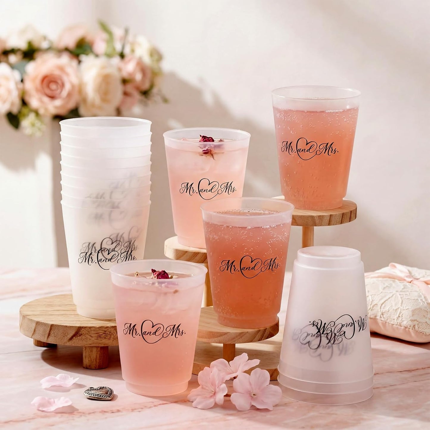 16 Vasos Plástico Esmerilado Reutilizable 16oz Boda