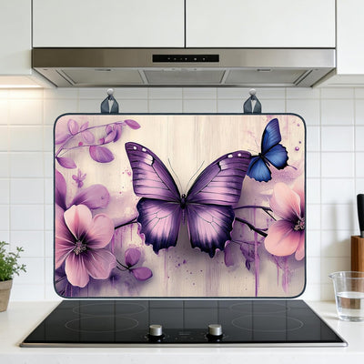 Cubierta estufa vidrio diseño mariposa púrpura 28.65x20.47pulg