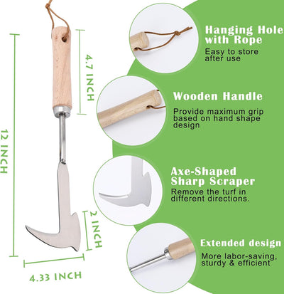 Desbrozadora acero inox 12pulg mango madera para jardín