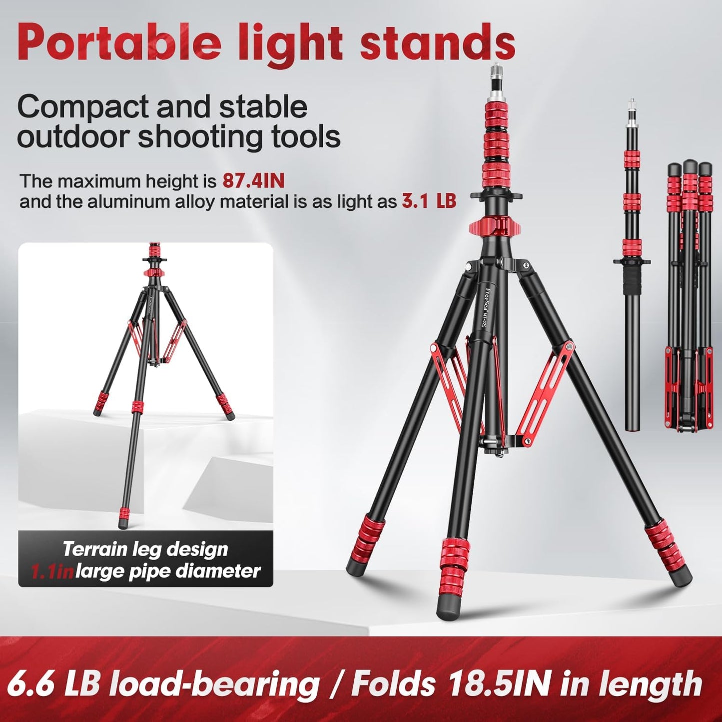 Soporte luz aluminio 87.4pulg para trípode reflectores