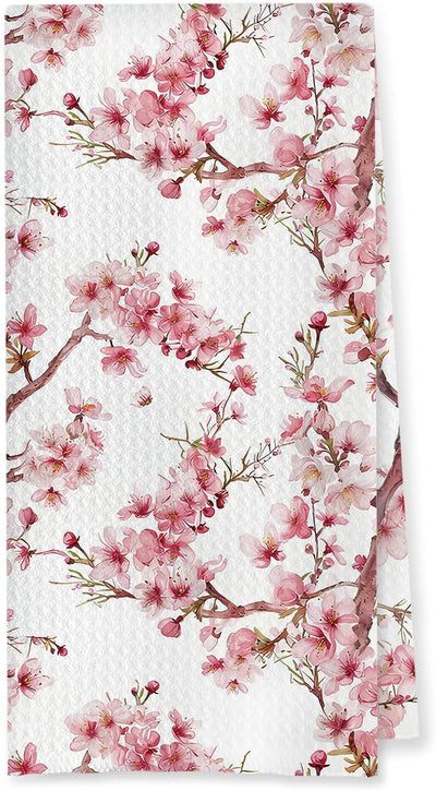 Toalla de cocina Cottagecore con flores de cerezo rosa diseño botánico 16x24