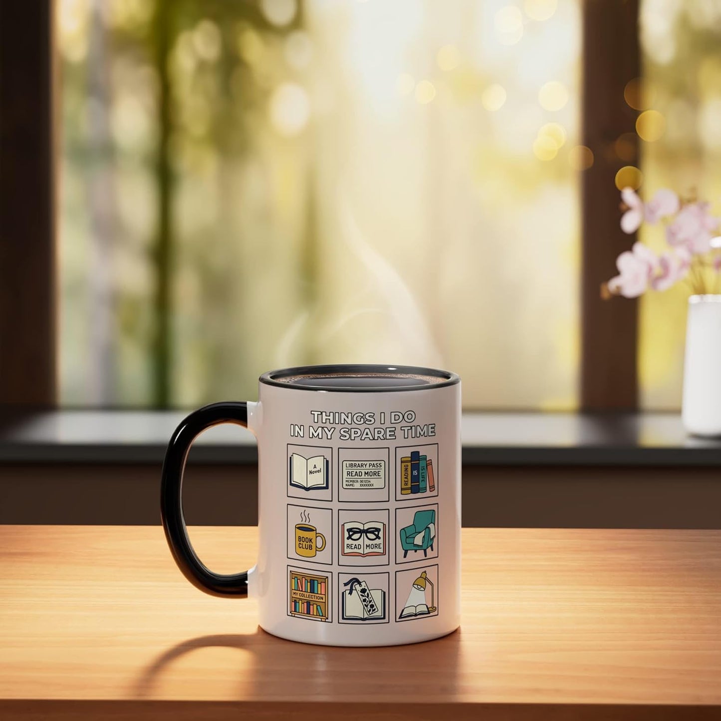 Taza cerámica para amante de libros negra/blanca