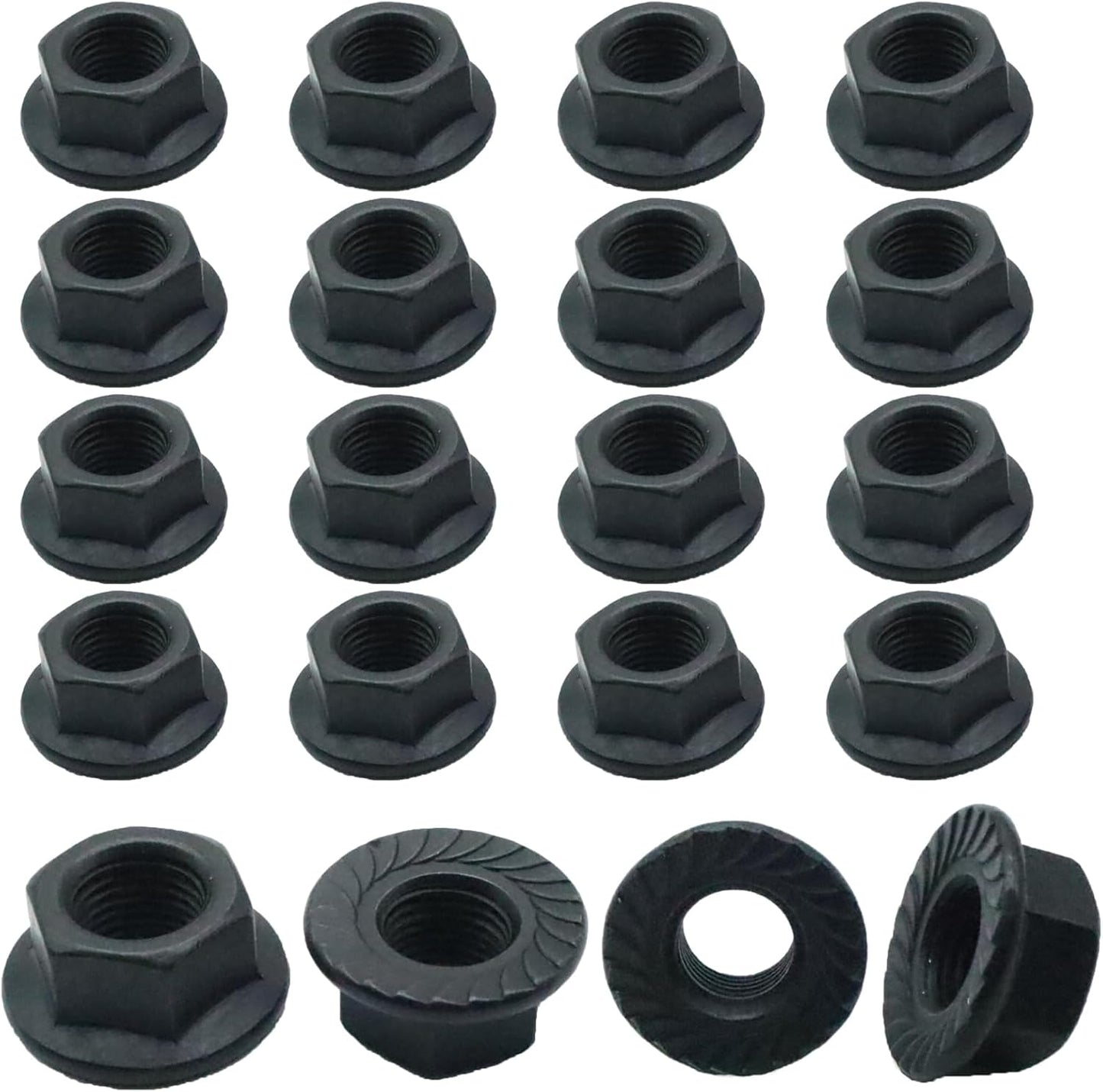 20 Tuercas M12 Acero Carbono Bloqueo Brillantes Negro