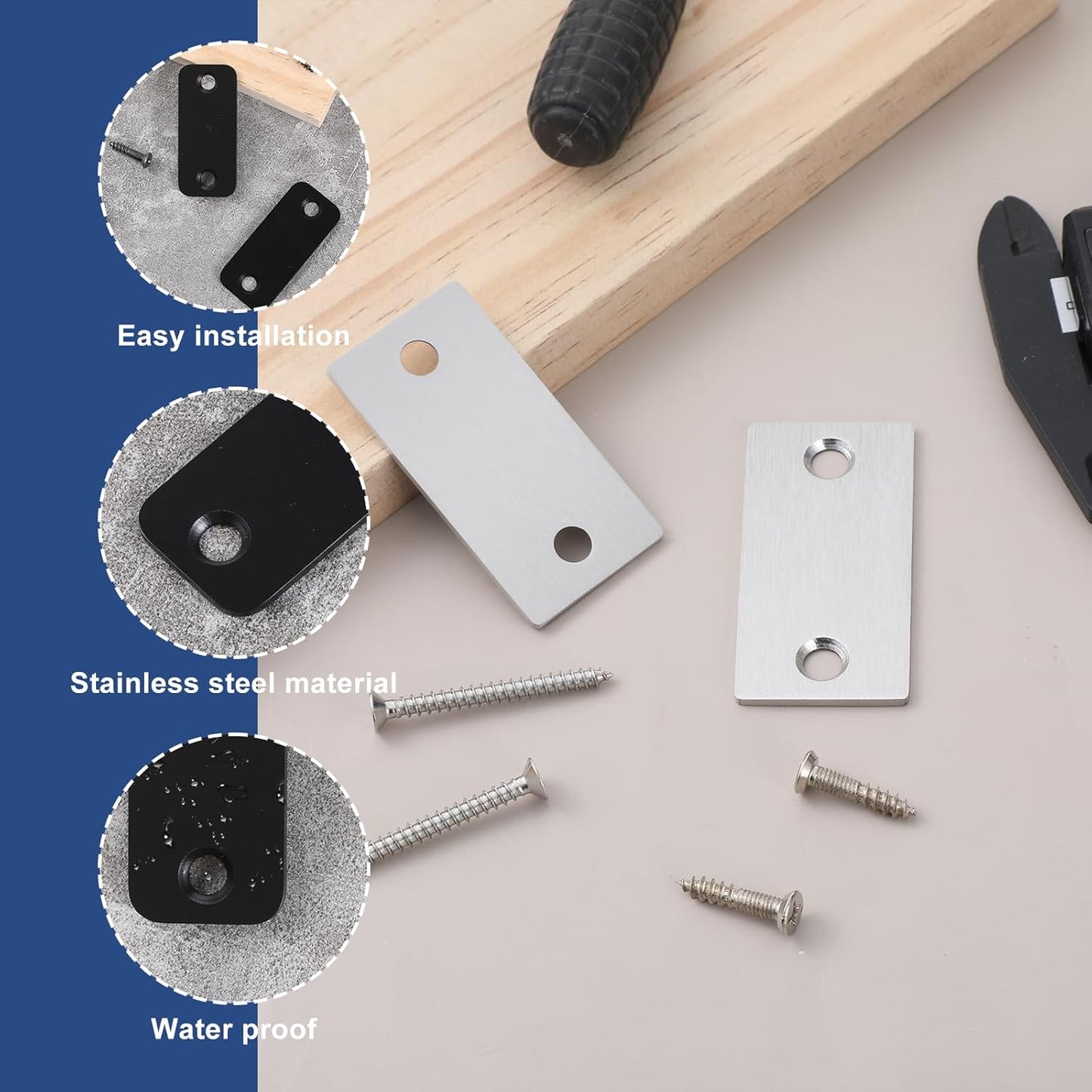 Set 2 placas acero inox 1x2-1/4 pulg cubierta puerta