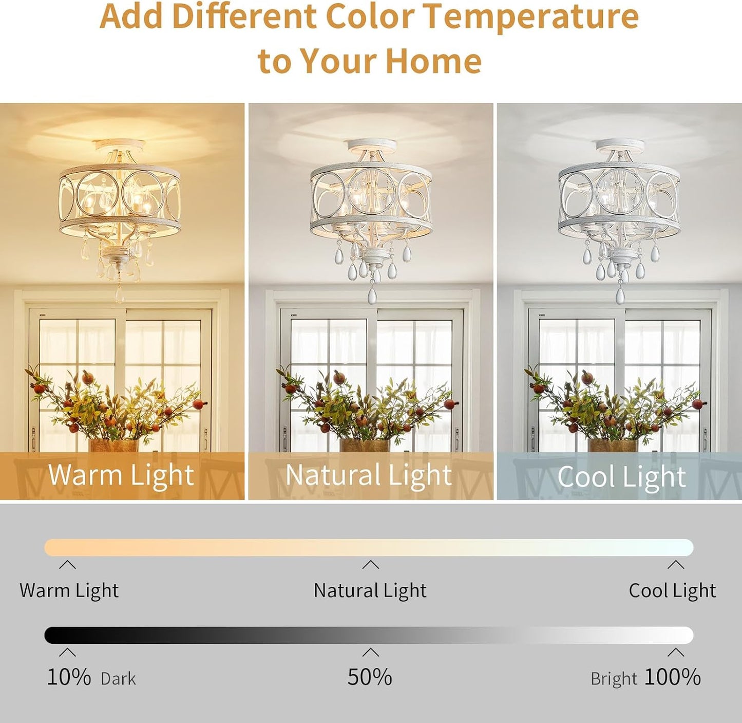 Lámpara techo cristal redonda 4 luces blanca dormitorio