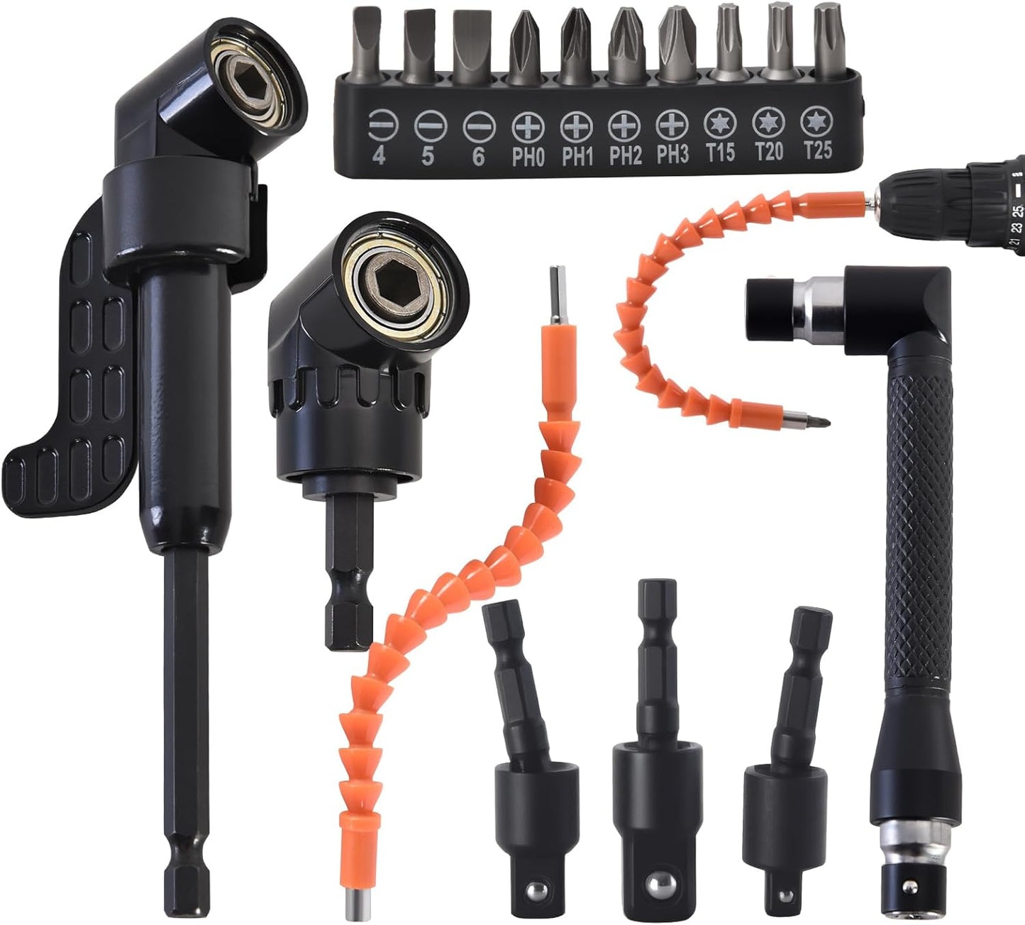 Kit broca flexible 17 Pzas con adaptadores 360°