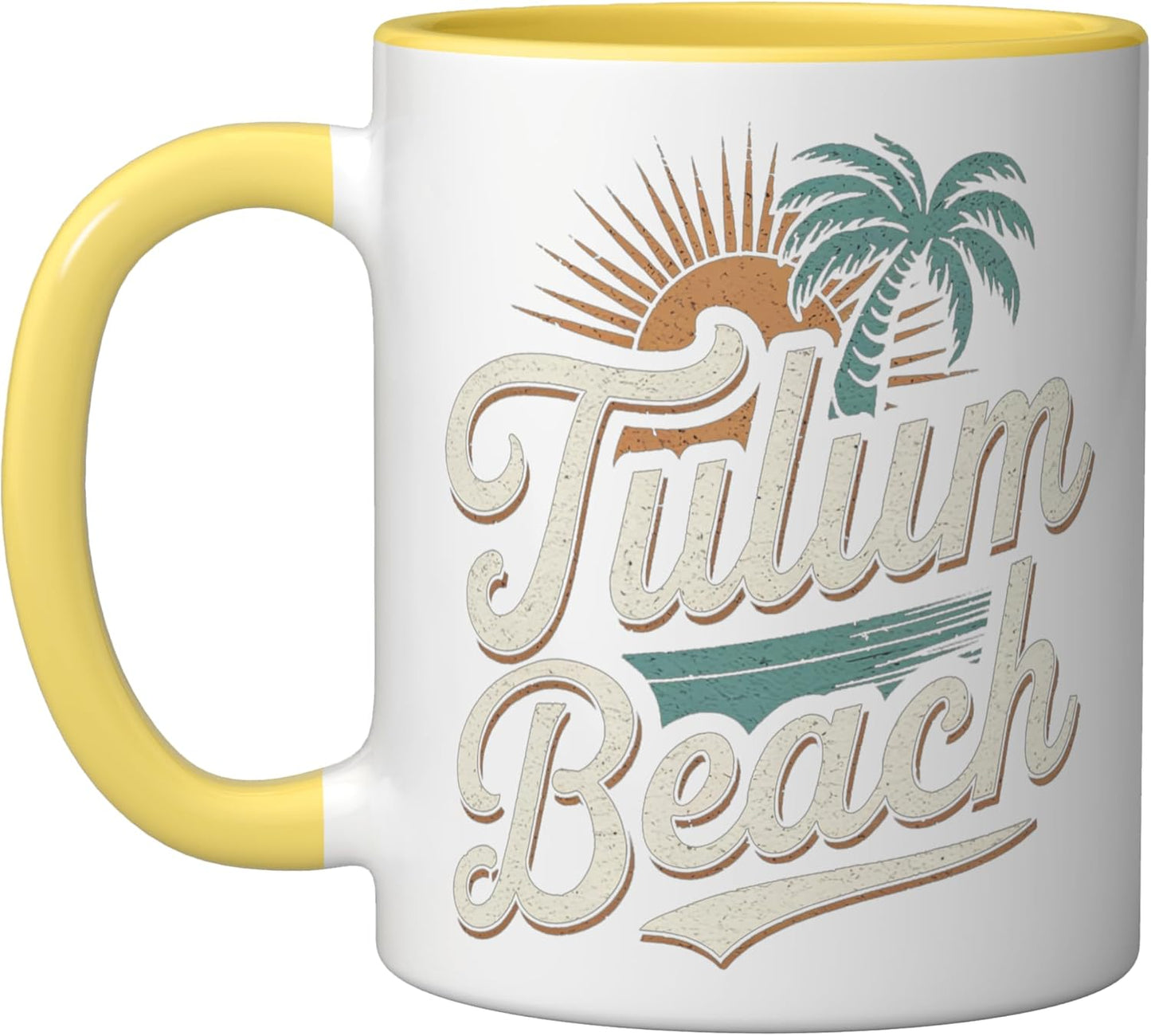 Taza Cerámica Tulum Playa Vacaciones México Amarillo Blanco