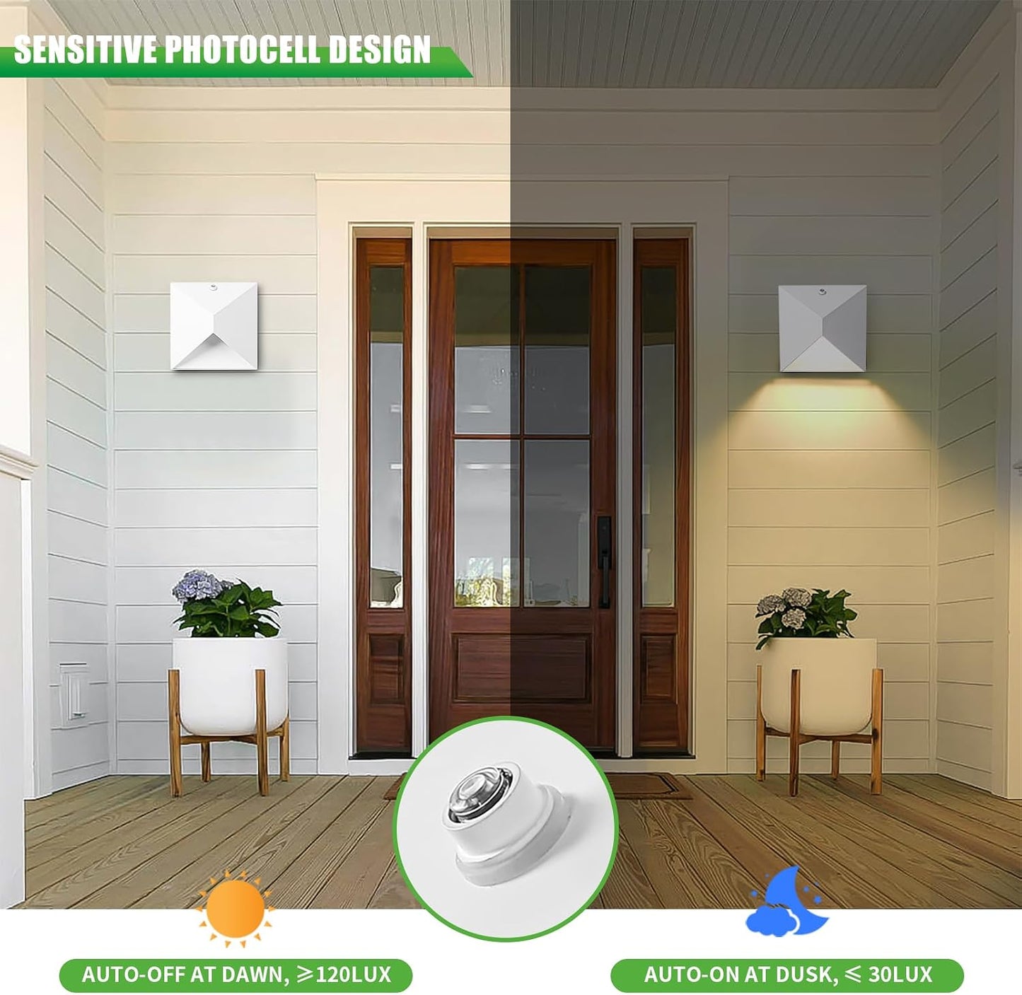 Lámpara exterior pared automática 3 modos 3000K-5000K impermeable