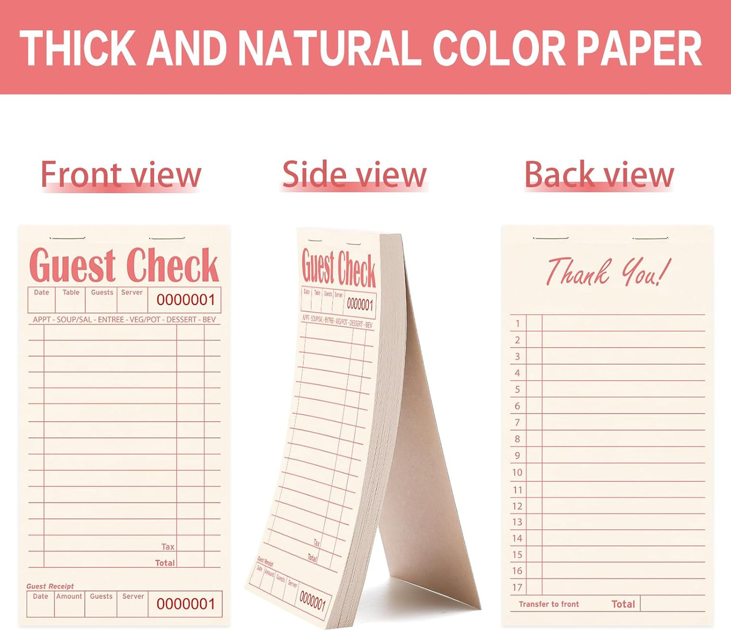Libros de cheques de invitados para servidores paquete de 12 600 hojas papel natural