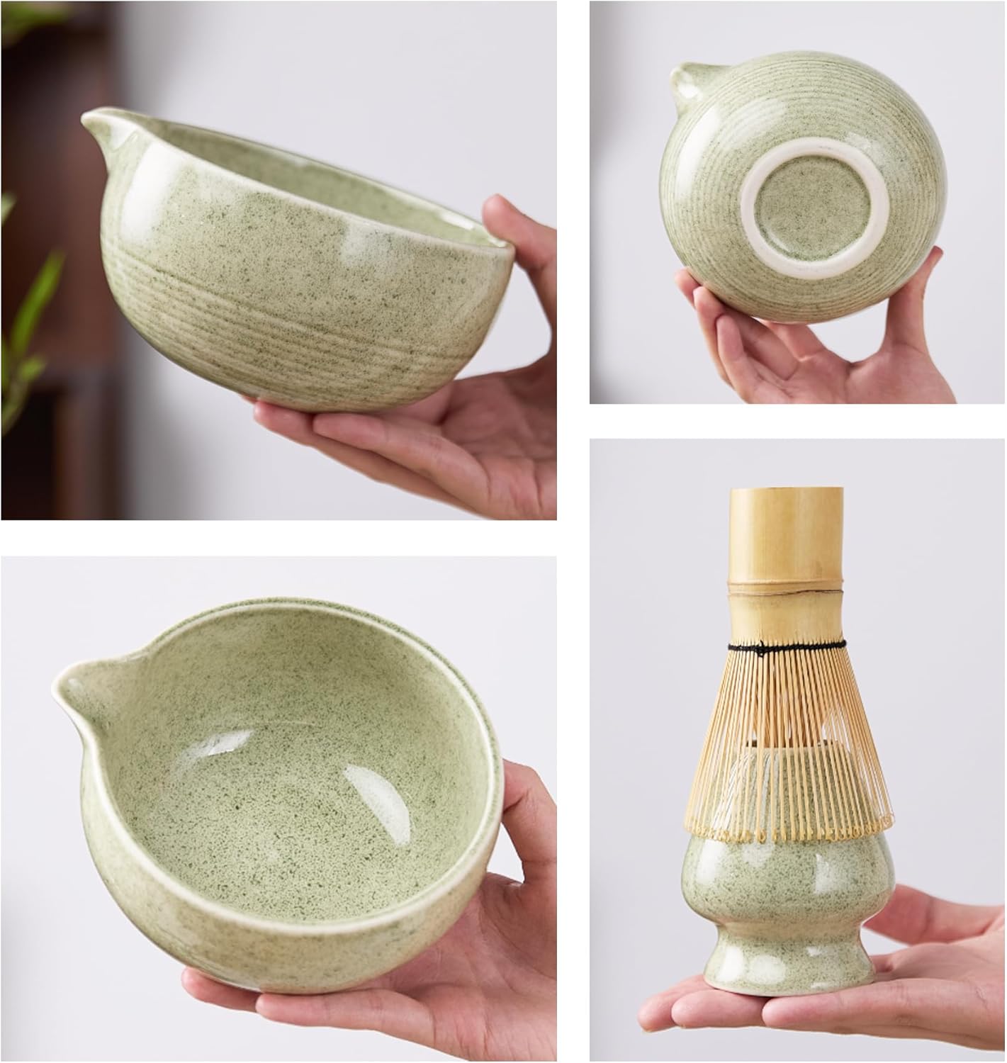 Juego de 9 batidores de matcha con cuenco de cerámica y cucharas de bambú