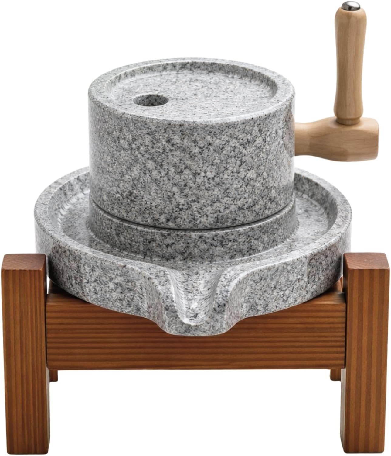 Molinillo piedra natural con base madera trigo granos sésamo