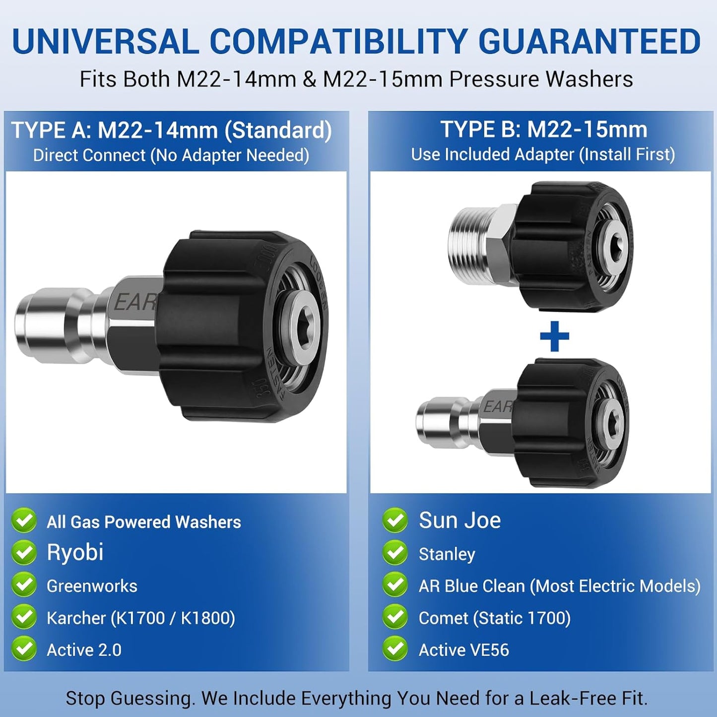 Kit adaptadores acero inox M22-0.551 a 3/8 pulg
