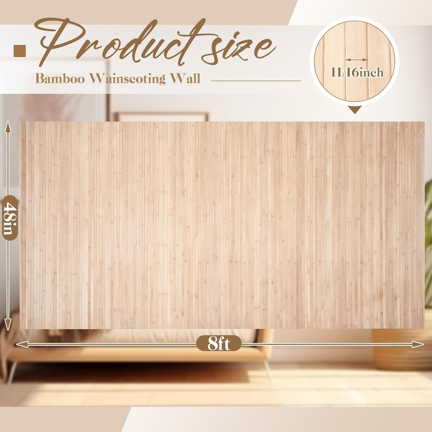 4 Paneles Bambú Natural 48x96pulg Divisor Habitación