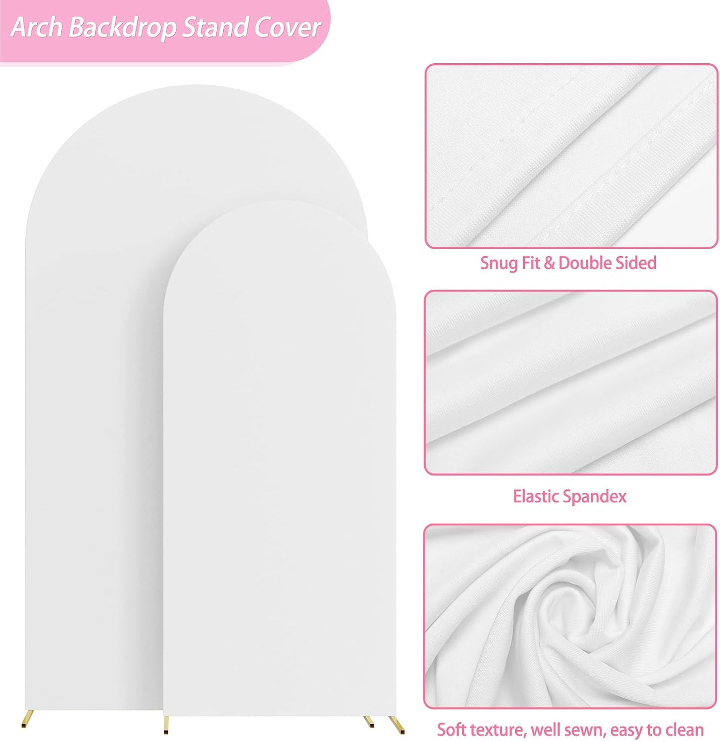 2 Pzas Fundas Elastano Arco Boda 7.2x6ft Redondo Blanco