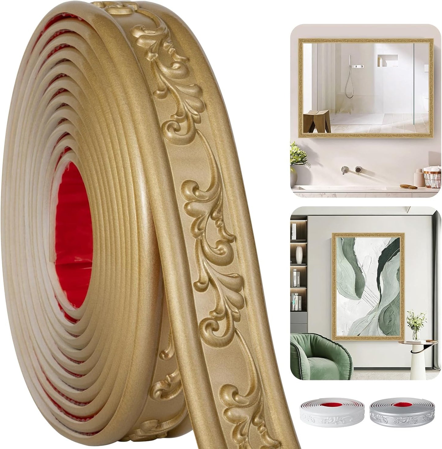 Moldura PVC autoadhesiva 16.4x1.8pulg para espejo zócalo gabinete